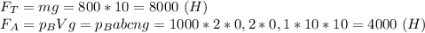 F_T=mg=800*10=8000\ (H)\\
 F_A=p_BVg=p_Babcng=1000*2*0,2*0,1*10*10=4000\ (H)\\
