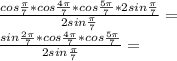  \frac{cos\frac{\pi}{7}*cos\frac{4\pi}{7}*cos\frac{5\pi}{7}*2sin\frac{\pi}{7}}{2sin\frac{\pi}{7}} =\\
\frac{sin\frac{2\pi}{7}*cos\frac{4\pi}{7}*cos\frac{5\pi}{7}}{2sin\frac{\pi}{7}}=\\
\\
