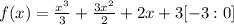 f(x)= \frac{x^3}{3} + \frac{3x^2}{2} +2x+3 [-3:0]
