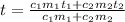 t=\frac{c_{1}m_{1}t_{1}+c_{2}m_{2}t_{2}}{c_{1}m_{1}+c_{2}m_{2}}