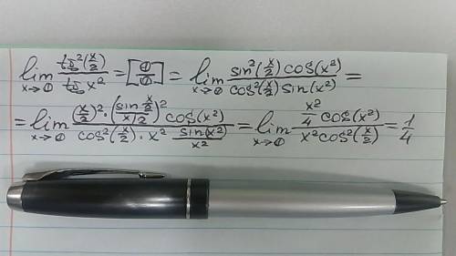Решить пример подробноlim (tg^2 x/2)/(tgx^2)x-> 0