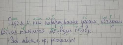 Рядом с ней, повернувшись задом, объедал ветки тальника молодой телок. синтаксический разбор ​