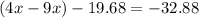 (4x-9x)-19.68=-32.88