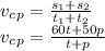 v_c_p= \frac{s_1+s_2}{t_1+t_2} 
\\\
v_c_p= \frac{60t+50p}{t+p}