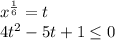 x^{\frac{1}{6}}=t\\\
4t^2-5t+1 \leq 0