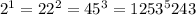 2^{1} =2
 2^{2} =4
 5^{3} =125
 3^{5} 243