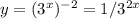 y= (3^{x})^{-2}=1/3^{2x}

