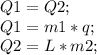 Q1=Q2;\\
Q1=m1*q;\\
Q2=L*m2;\\