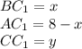 BC_{1}=x\\
AC_{1}=8-x\\
CC_{1}=y