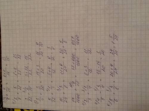 3/5+4/15 2/7+5/28 3/22+6/11 3/4+3/20 5/12+1/3 11/24+3/8 5/6+1/24 57/1000+9/10 2/3+1/4 4/5-3/4 1/2-1/