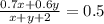 \frac{0.7x+0.6y}{x+y+2}=0.5\\
