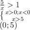 \frac{5}{x}1\\
 \left \{ {{x0;x<0} \atop {x5}} \right. \\
(0;5)