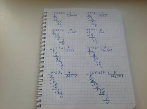 Решите в столбик 98560: 7= 73170: 9= 83216: 4= 3726: 9= 8656: 4= 91728: 9= 91620: 4= 705355: 5=