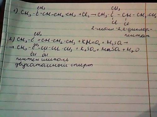 Написать схему следующих превращений: 2 метилпентен -2 + cl2? +mg ? +kmgo4 ?