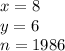 x=8\\
y=6\\
 n=1986