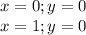 x=0;y=0\\
x=1;y=0