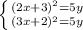 \left \{ {{(2x+3)^2=5y} \atop { 
(3x+2)^2=5y}} \right.