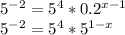 5^{-2}=5^4*0.2^{x-1} \\
5^{-2}=5^4*5^{1-x} \\