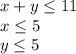x+y \leq 11\\
x \leq 5\\
y \leq 5