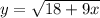 y= \sqrt{18+9x}