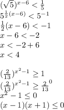 ( \sqrt{5} )^{x-6}< \frac{1}{5} \\5^{ \frac{1}{2}(x-6)}