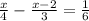 \frac{x}{4} - \frac{x-2}{3} = \frac{1}{6}

