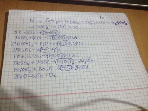 Ряд железа желзо-> хлорид железа(3)-> гидроксид железа(3)-> оксид железа(3)-> железо-&gt