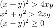(x+y)^24xy\\
x^2+y^22xy\\
(x-y)^2 \geq 0