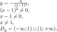 y=-\frac{4}{(x-1)^2}, \\ 
(x-1)^2 \neq 0, \\ 
x-1 \neq 0, \\
x \neq 1, \\
D_y=(-\infty;1)\cup(1;+\infty).