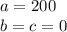 a=200\\
b=c=0\\
