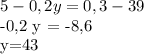 5-0,2 y = 0,3 -39

-0,2 y = -8,6


y=43