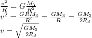\frac{v^2}{R}= G \frac{M_3}{R^2} \\ v^2= \frac{GRM_3}{R^2} = \frac{GM_3}{R} = \frac{GM_3}{2R_3} \\ 
v= \sqrt{ \frac{GM_3}{2R_3}} \\ 
