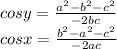 cosy=\frac{a^2-b^2-c^2}{-2bc}\\ 
cosx=\frac{b^2-a^2-c^2}{-2ac}\\ 
