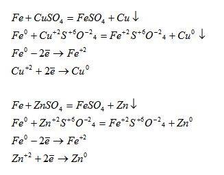Fe+cuso4=feso4+cu fe+znso4= ? решите второй , расставите коэффициенты и степень окисления для обоих