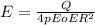 E=\frac{Q}{4pEoER^2} 
