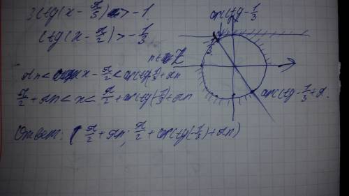 Не могу решить уравнение, ,люди добрые 3ctg(x-п/5)> -1