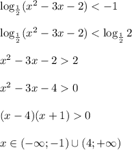 \log_{ \frac{1}{2} } (x^2-3x-2)0\\\\(x-4)(x+1)0\\\\x\in(-\infty;-1)\cup (4;+\infty)