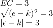 EC=3\\
\sqrt{(e-k)^2}=3\\
|e-k|=3\\
