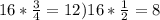 16* \frac{3}{4} = 12
Б) 16* \frac{1}{2} = 8