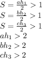 S=\frac{ah_{1}}{2}1\\
S=\frac{bh_{2}}{2}1\\
S=\frac{ch_{3}}{2}1\\\
ah_{1}2\\
bh_{2}2\\
ch_{3}2