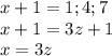 x+1=1;4;7\\
x+1=3z+1\\
x=3z
