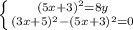\left \{ {{(5x+3)^2=8y} \atop {(3x+5)^2-(5x+3)^2=0}} \right.