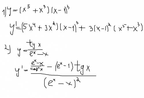 Найти производную функции: 1) y=(x⁵+x³) · (x-1)³2)<img src=