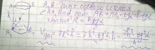 Заранее ! не могу понять 1) высота цилиндра равна h и составляет с диагональю осевого сечения угол а