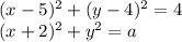 (x-5)^2+(y-4)^2=4 \\ 
(x+2)^2+y^2=a