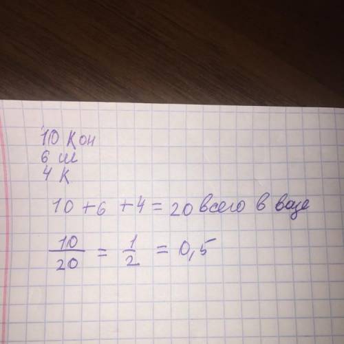 Ввазе 10 конфет, 6 шоколадок, 4 карамелек. с какой вероятностью взятая наугад сладость будет конфета