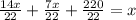 \frac{14x}{22} + \frac{7x}{22} + \frac{220}{22} = x