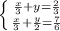 \left \{ {{ \frac{x}{3} + y= \frac{2}{3} } \atop {\frac{x}{3} + \frac{y}{2} =\frac{7}{6}}} \right. \\ 
