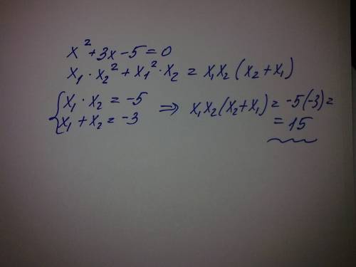 Нужно. відомо,що x1 і x2-корені рівняння x^2+3x-5=0.не розвязуючи рівняння,знайдіть значення виразу