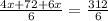 \frac{4x+72+6x}{6} = \frac{312}{6} 
